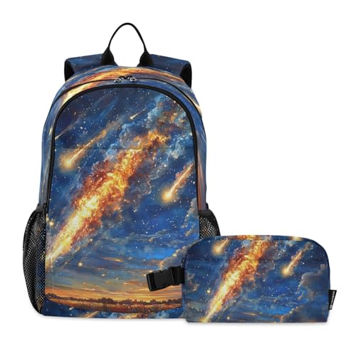 Kids Backpack Meteor Shower School Bookbag with Lunch Bag for Boys Girls Preschool Kindergarten Elementary Laptop Daypack