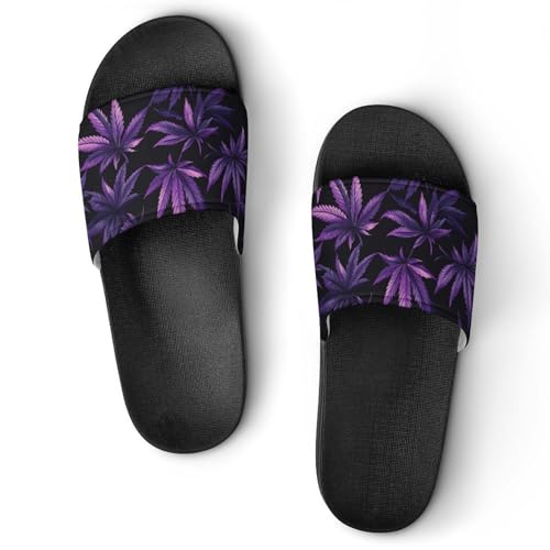 Purple Maple Leaf Weed Home Slippers PVC Shower Shoes Non-Slip House Slippers for Women Men