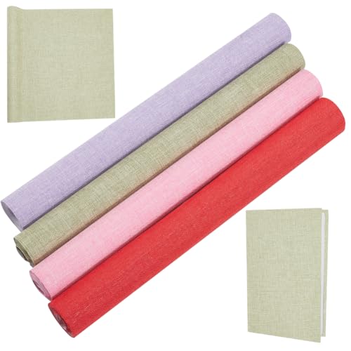 CRASPIRE 4 Colors 51 x 11.8 inch Book Cloth for A4-A8 Book Binding Linen Fabric Surface Paper Backed Red Pink Green Purple Bookcover Books Album Scrapbooking Archival DIY Covering Protector Supplies