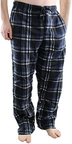 Comfy Lifestyle Men’s Fleece Plaid Pajama Pants, Soft and Cozy, Lightweight Drawstring Lounge Bottoms with Pockets, Navy Black Plaid PL14, X-Large