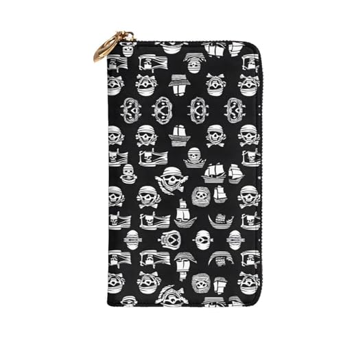 Stylish Black And White Pirates Pattern Leather Wallet - Long Clutch for Women, RDurable Material, 12 Card Slots, Zipper Compartments2