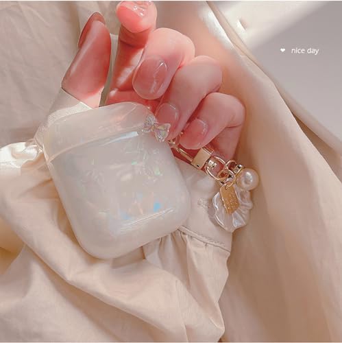 Image of OTOPO for Cute Airpods 2nd /1st Generation Case Girl Women with Cleaner Kit, Glitter Shell Pattern Apple iPods 2 /1 Gen Protective Cover Skin with Pearl Shell Keychain, Colorful