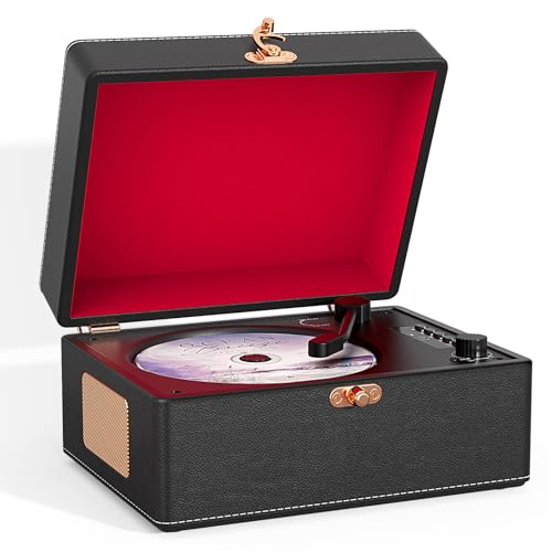 Image of Portable CD Player with Built-in Speaker, Vintage CD Players for Home, Bluetooth CD Music Player with AUX /Headphone Jack, Retro Black Style for Bedroom, Desk, Dorm, Gift for Women and Teens