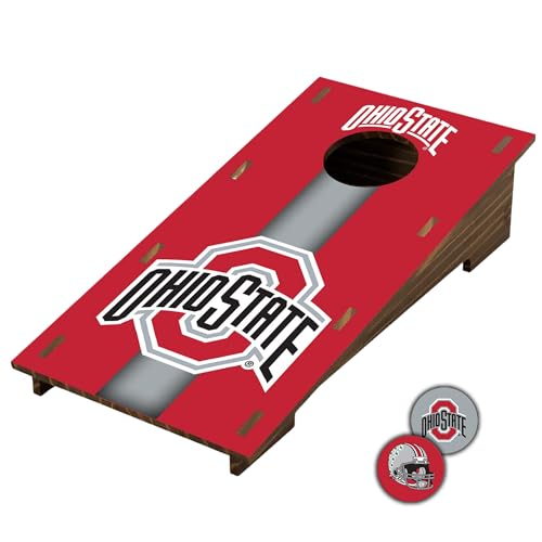 Ohio State University Buckeyes Desktop Cornhole Set with Brown Wood Grain Design & Team Logo by Fan Creations – Mini Novelty Game for Workplace, Home, or Dorm – Easy One-Time Assembly – Stress Relief
