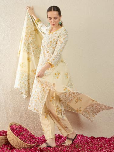 Image of INDO ERA Women Pure Cotton Kurta Set with Dupatta | Festive Suit Set, 10093