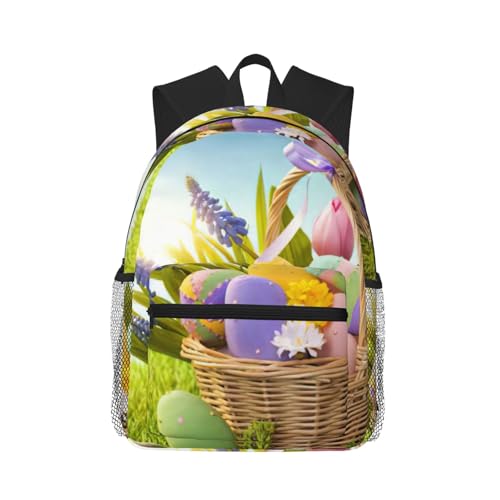 Mochila para laptop básica y clásica negra con estampado de huevos de Pascua