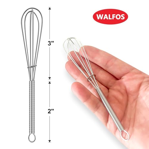 Walfos Mini Whisks, Small Whisk Bulk 304 Stainless Steel 6 Pieces, 5 Inch Tiny Whisk For Whisking, Beating Eggs, Mixing Sauces, Blending Ingredients
