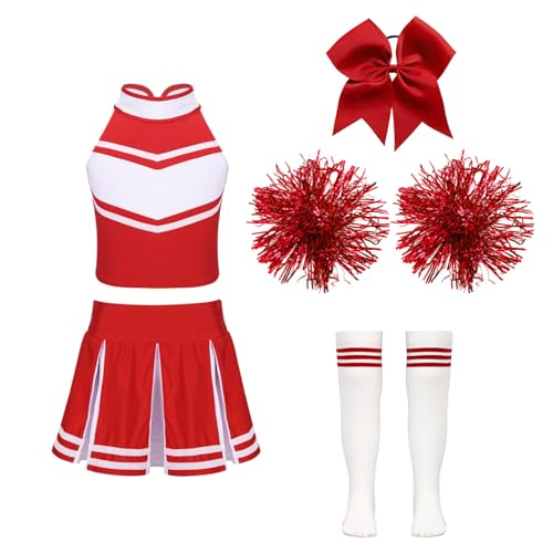 Opiniones y reviews de Ropa de Cheerleading y animación para Niño más recomendados. 43 iiniim Disfraz de Animador Niña Uniforme Escolar Ropa de Porristas Danza Vestido de Baile Crop Tops con Falda Pompones Calcetines Fiesta de Halloween Carnaval Ed Rojo 7-8 Años