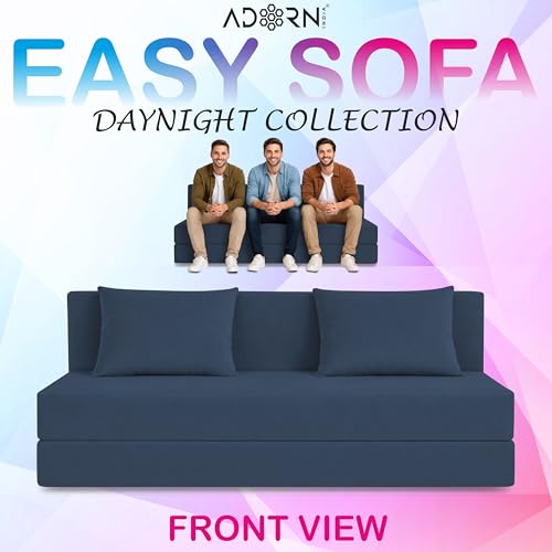Image of Adorn India Easy 3 Seater Sofa Cum Bed | Velvet Fabric | Dark Grey | Plain Design | 6x5 Ft | Comfortable Seating | Washable Cover | Perfect for Home & Office