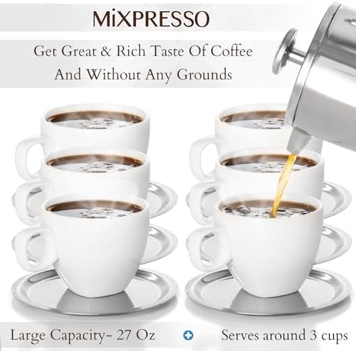 Mixpresso Stainless Steel French Press Coffee Maker 26 Oz 770 ml, Double Wall Insulated French Press Stainless Steel, Easy Clean Tea Brewer, Easy Press Durable Metal Coffee Press — view 6