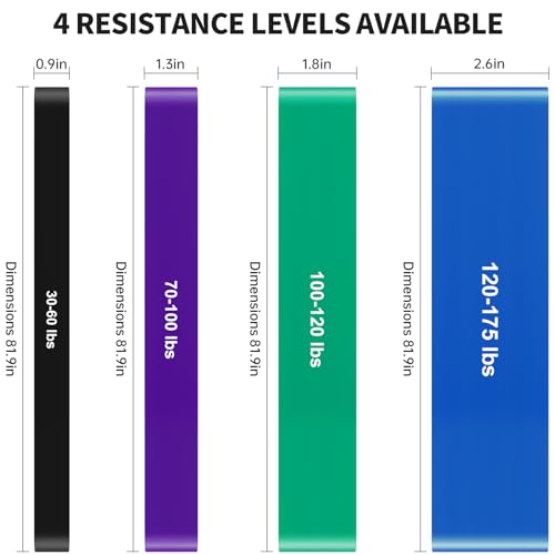 YONKFUL Pull Up Assistance Bands Set 30 LBS - 175 LBS, Long Resistance Bands for Pull Ups Working Out, Gym Workout Bands for Men Exercise Muscle Training and Shape Body - Carry Bag Included