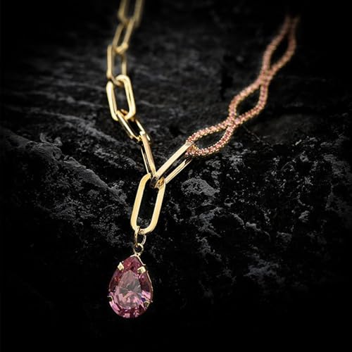 Collier femme plaqué or chaîne maille rectangle pendentif infini rose