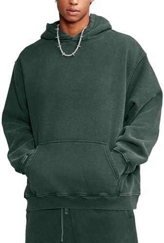 Heavyweight Fleece Oversized Hoodie for Men and Women, Vintage Acid Wash Pullover Sweatshirt