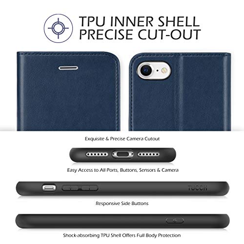 Tucch Wallet Case For Iphone Se 2022/Se2, Iphone 8/7 Wallet Case, Pu Leather Credit Card Holder, [Tpu Interior Protective Case] Stand Folio Flip Cover Compatible With Iphone Se 3/Se 2/8/7, Dark Blue #TOP7