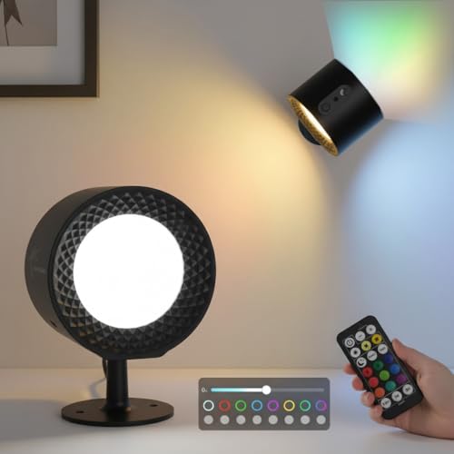 Image of ELEPHANTBOAT Wall Lights for Home Decoration 360 Rotatable Magnetic Wall Light RGB Night Lamp for Bedroom Wall Rechargeable Lights for Room, Built-in 2000 mAh & Remote Brightness Adjustment