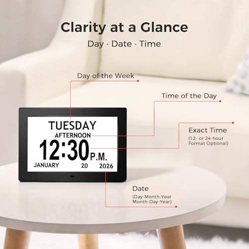 Image of 10.1'' Digital Clock With Date And Time, Dementia Clock, Large Display Alarm Clock For Seniors, 10Reminders, 6Alarms, Auto-Dimming, Auto DST, Remote Control, Gifts For People With Dementia, Black