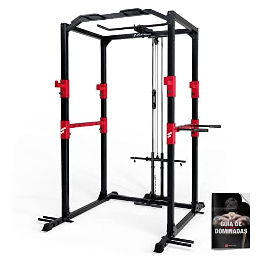 Sportstech Power Rack + Barra de Dominada, Barra de Dips, 2X Poleas + Mosquetón y Espaldera | Soporte para pesas | Jaula de musculación en casa: Fitness y deporte en casa- Jaula de fuerza | FPR300/350