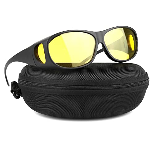 AKSDESY Night Driving Glasses, Night Vision Glasses，Glare-reducing Glasses for Night Driving for Men & Women, HD Anti Glare wrap-Around Sunglasses