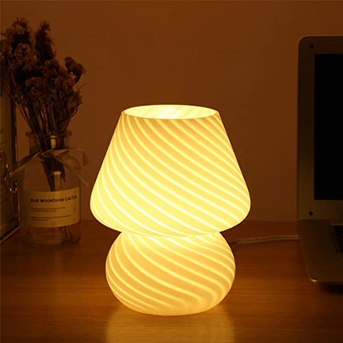 QJUZO Lampe De Table en Verre E27, Lampe De Bureau Champignon Rétro Lampe De Chevet LED Réglable 3000K/4500K/6000K Lampe Champignon Veilleuse per Chambre Salon Restaurant Bureau,Blanc Cover