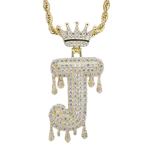 Initial Necklace for Men Women,Crown Letter Pendant with 24 Inch Chain,Cubic Zirconia Capital Monogram Pendant Necklace Jewelry Gift