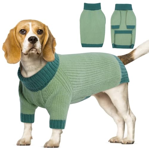 OUOBOB Dog Jumper for Medium Dogs - Thermal Turtleneck Knitted Ugly Christmas Sweater, Warm Winter Clothes for Girls Boys, French Bulldog, Beagle (Green M)