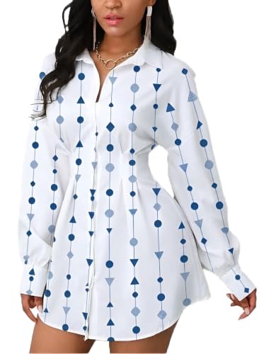 Image of Glozeplus Long Sleeve Button Down Collar Mini Shirt Dress for Women