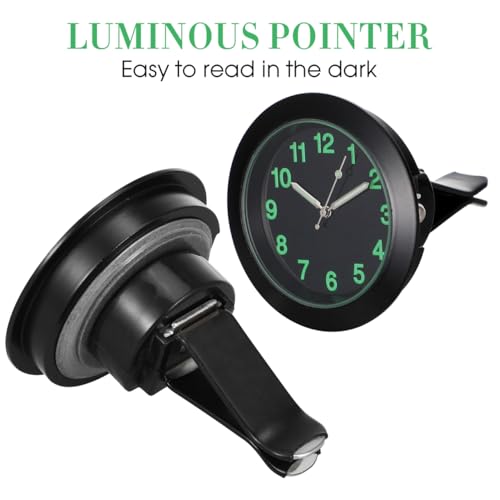 Image of UKCOCO Mini Car Dashboard Clock 1.96 inch Luminous Quartz, Black Electroplated Metal, Night-Glow Pointer for Safe Time Checks, Clip-On Air Vent or Desk for Auto, Office, Travel