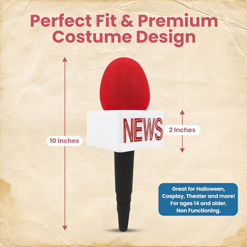 Nicky Bigs Novelties Adult News Anchor Microphone Prop - Fake News Microphone with Flag, Plastic Wireless prop for Reporter, Anchorman, Journalist Costume, Career Day, Halloween - Black, One Size