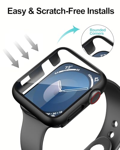Image of Smiling 2 Pack Case Compatible with Apple Watch Series 3 /Series 2 38mm with Tempered Glass Screen Protector, Hard PC Case Overall Protective Cover- Black