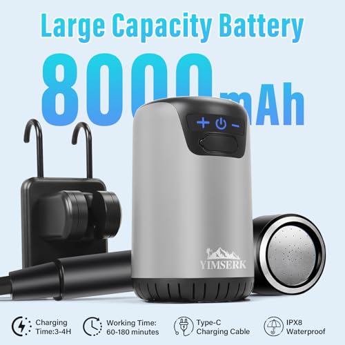Ducha portátil para camping 8000mAh con bomba de 10 velocidades, pantalla LED, 4 modos de spray, impermeable IPX8, kit para senderismo, viaje, lavado de autos y mascotas miniatura 2