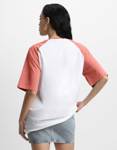 Image of JUNEBERRY 100% Pure Cotton Oversized Baggy Fit Drop Shoulder Round Neck Graphic Printed Raglan Sleeve T-Shirt for Women (Sizes: S to 2XL)