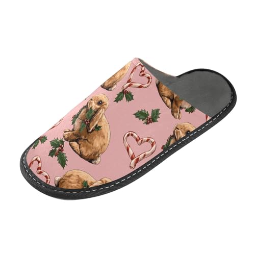 Slippers for Women Rabbit Candy Pattern Soft Winter Warm Shoes Indoor Outdoor Non-Slip House Travel Slippers2