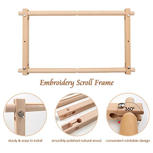 Image of ZOCONE Beech Wood Tapestry Scroll Embroidery Frame, Cross Stitch Frame Holder, 12 inchx21 inch Quilting Frame, Needlepoint Frame, Scroll Frame for Cross Stitch, Needlepoint, Sewing, Embroidery Projects (B)