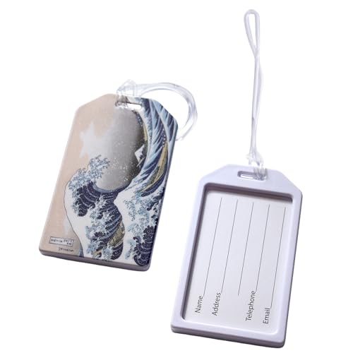 Image of 2 Pack - Great Wave Luggage Tags Heavy Duty for Suitcases & Backpacks - Hokusai Bag Tag - Cute & Durable TSA Approved w Plastic Loop & Contact Card Business Card Size by Specialist ID