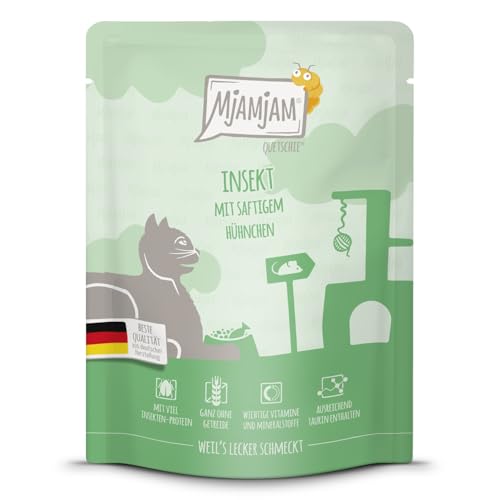 MjAMjAM - Premium Nassfutter für Katzen - Quetschie - Insekt mit saftigem Hühnchen, 1er Pack (1 x 300 g), getreidefrei mit extra viel Fleisch