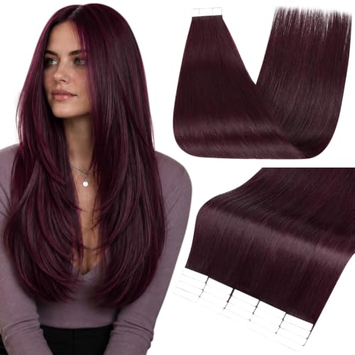 Full Shine Human Hair Tape in Extensions, Mulberry Wine 20 Inch