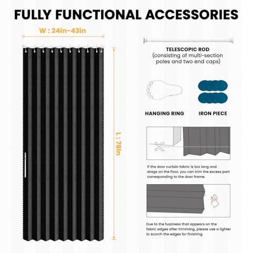 Image of Blackout Sliding Door Curtains for Doorways with Curtain Rods Adjustable 28-39 inch Long, Accordion Doors Magnetic Door Curtain for Bedroom Living Room Doorway Curtain Sets (1 Pack, 43 W x 78 L,Black)