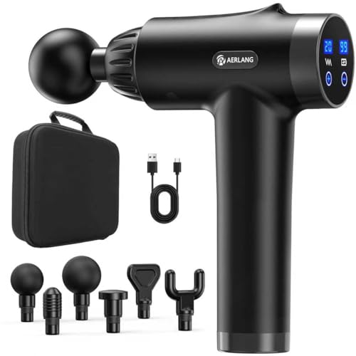 Image of AERLANG Massage Gun, Deep Tissue Massager Machine for Pain Relief, Powerful Body Massager - 20 Speed -6 Heads, Handheld Percussion Muscle Massager with Carry Case, Gifts for Men Women, Black