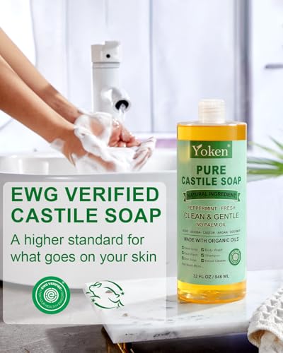 Image of Yoken EWG Peppermint Castile Soap 32oz, with Oils Multi-Purpose Cleanser