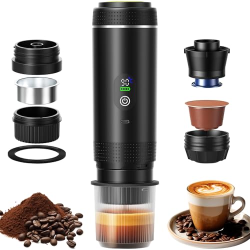 Machine à Café Portable, 3 En 1 Cafetière Portable, 20Bar Mini Machine àcafé Auto-Chauffante, Rechargeable, compatible avec capsules et café moulu, pour...