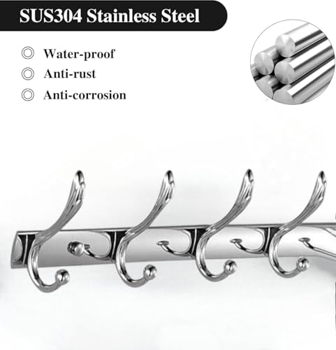 Image of Exclusive Extra Long 40 cm Antique Brass 6 Pin Metal Bathroom Cloth Hooks Hanger Door Wall Robe Hooks Rail for Hanging Keys, Clothes, Towel (3, Chrome)