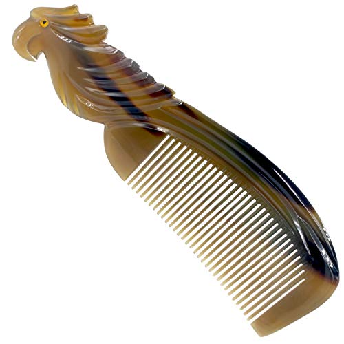 HONGLAYS Ox Horn Comb-Fine Parrot Engraving Hair Comb Anti-Static Comb-Vietnam Buffalo Horn Combs
