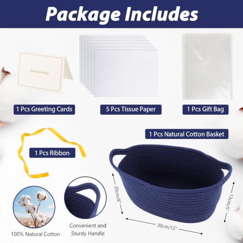 Image of woric Navy Blue Baskets for Gifts Empty Small Woven Gift Basket