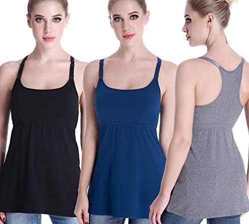 CAKYE Maternity Nursing Tank Tops with Shelf Bra Breastfeeding Cami Shirt 3-Pack