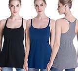 CAKYE 3PACK Maternity Nursing Tank Tops Cami Bra Breastfeeding Sleep Shirt (Medium, Black+Charcoal+Atrovirens (3/Pack))