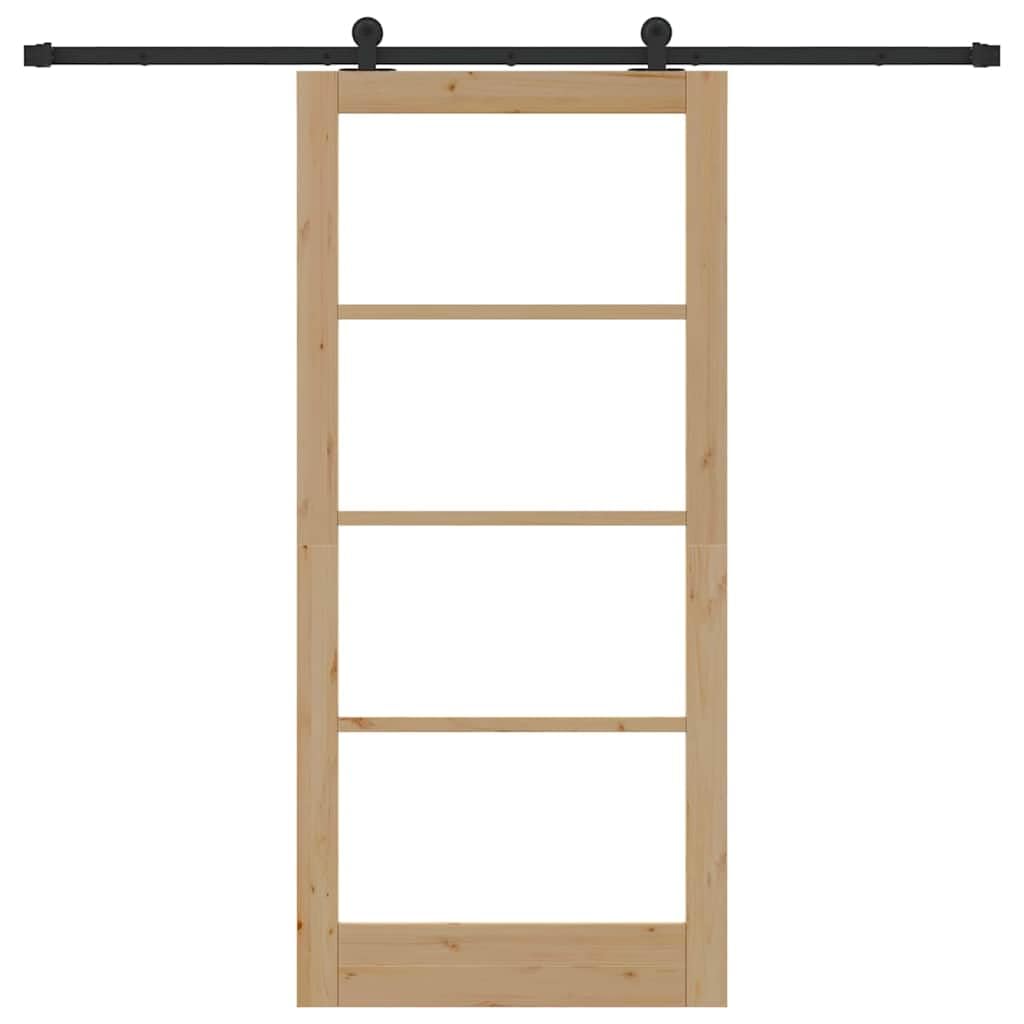 Drzwi przesuwne ORKDAL naturalne 93 x 202 cm lite drewno sosnowe i szkło z systemem przesuwnym, do wnętrz, nowoczesny minimalistyczny design, ciche przesuwanie, trwałe, idealne do jadalni i