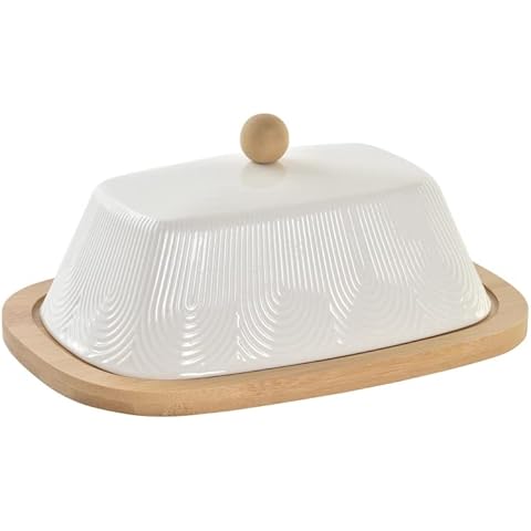 UNIMASA Mantequera Bambu con Tapa Porcelana Blanco Cover