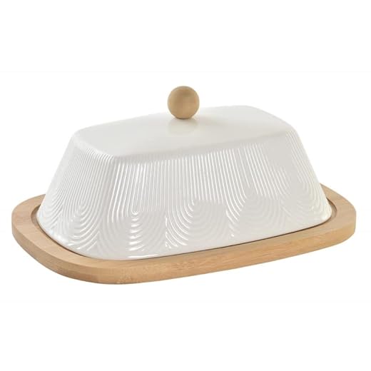 UNIMASA - Mantequera Bambu con Tapa Porcelana Blanco Mantequillera Porcelana para Mantequilla