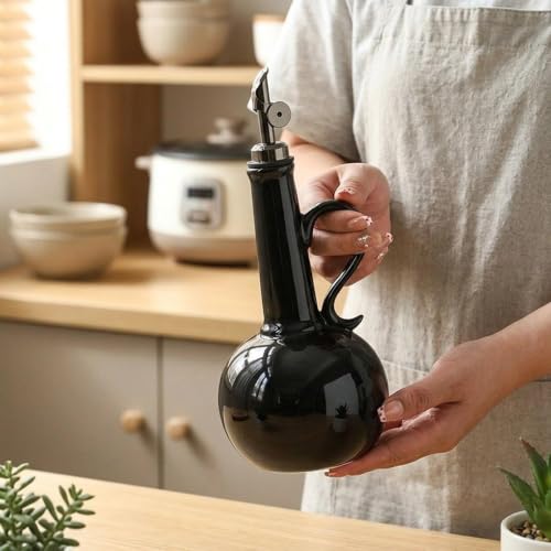 Aceitera de cerámica negra Fonowx de 600 ml con vertido limpio para soja y aceites 6