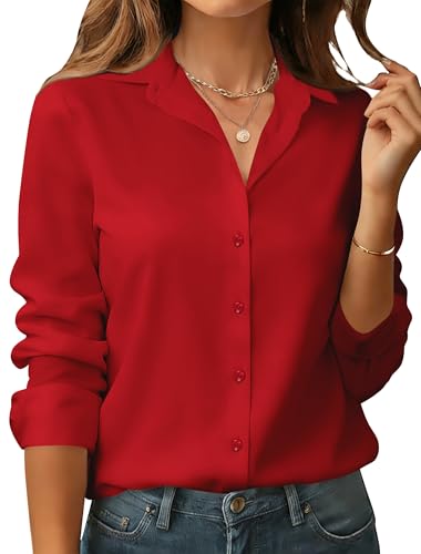 BBIBBI Red Dress Shirt Women Button Down Shirts for Long Sleeve Blouses Womens Tops Blouse Womens & Dressy Casual Red Size M